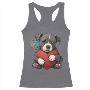 Pitbull Mom Racerback Tank Top Cute Puppy Hugging Heart Love Dog TS12 Charcoal Print Your Wear
