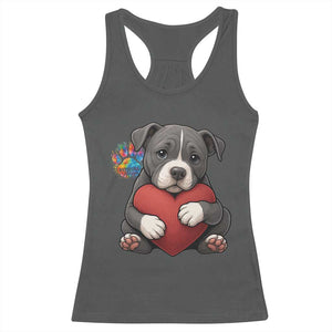 Pitbull Mom Racerback Tank Top Cute Puppy Hugging Heart Love Dog TS12 Dark Heather Print Your Wear