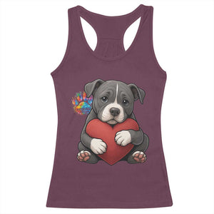 Pitbull Mom Racerback Tank Top Cute Puppy Hugging Heart Love Dog TS12 Maroon Print Your Wear