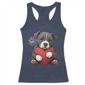 Pitbull Mom Racerback Tank Top Cute Puppy Hugging Heart Love Dog TS12 Navy Print Your Wear