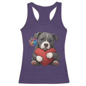 Pitbull Mom Racerback Tank Top Cute Puppy Hugging Heart Love Dog TS12 Purple Print Your Wear