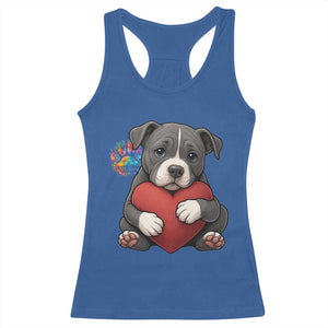 Pitbull Mom Racerback Tank Top Cute Puppy Hugging Heart Love Dog TS12 Royal Blue Print Your Wear
