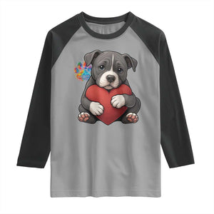 Pitbull Mom Raglan Shirt Cute Puppy Hugging Heart Love Dog TS12 Sport Gray Black Print Your Wear