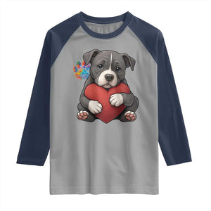 Pitbull Mom Raglan Shirt Cute Puppy Hugging Heart Love Dog TS12 Sport Gray Navy Print Your Wear