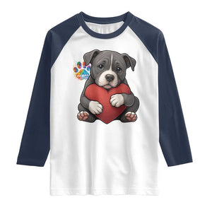 Pitbull Mom Raglan Shirt Cute Puppy Hugging Heart Love Dog TS12 White Navy Print Your Wear