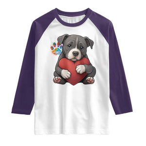 Pitbull Mom Raglan Shirt Cute Puppy Hugging Heart Love Dog TS12 White Purple Print Your Wear