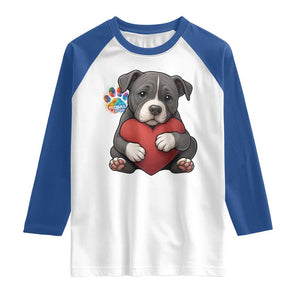 Pitbull Mom Raglan Shirt Cute Puppy Hugging Heart Love Dog TS12 White Royal Print Your Wear