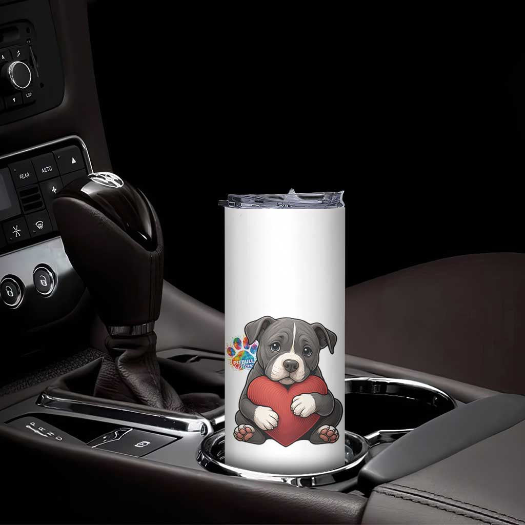 Pitbull Mom Skinny Tumbler Cute Puppy Hugging Heart Love Dog TS12 Print Your Wear