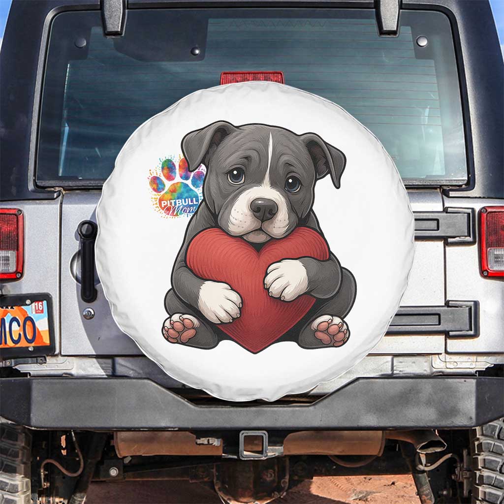 Pitbull Mom Spare Tire Cover Cute Puppy Hugging Heart Love Dog TS12 No hole White Print Your Wear