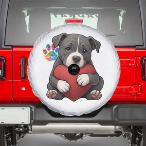 Pitbull Mom Spare Tire Cover Cute Puppy Hugging Heart Love Dog TS12 White Print Your Wear