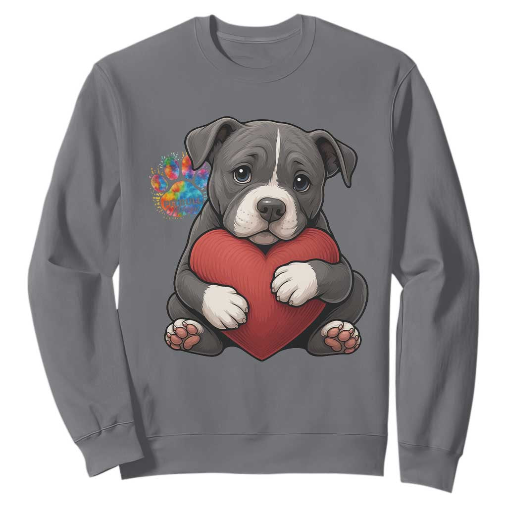 Pitbull Mom Sweatshirt Cute Puppy Hugging Heart Love Dog TS12 Charcoal Print Your Wear