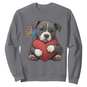 Pitbull Mom Sweatshirt Cute Puppy Hugging Heart Love Dog TS12 Charcoal Print Your Wear