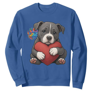 Pitbull Mom Sweatshirt Cute Puppy Hugging Heart Love Dog TS12 Royal Blue Print Your Wear