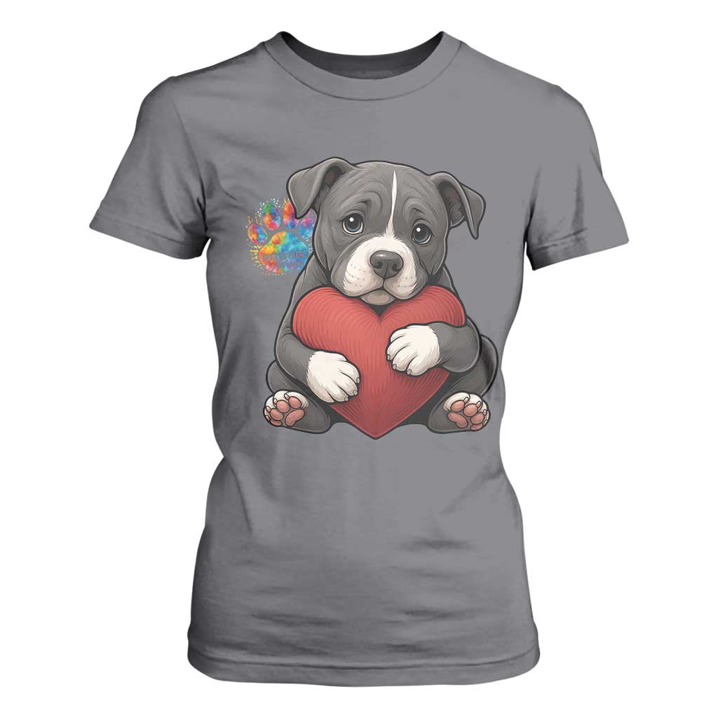 Pitbull Mom T Shirt For Women Cute Puppy Hugging Heart Love Dog TS12 Charcoal Print Your Wear