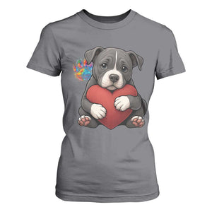 Pitbull Mom T Shirt For Women Cute Puppy Hugging Heart Love Dog TS12 Charcoal Print Your Wear