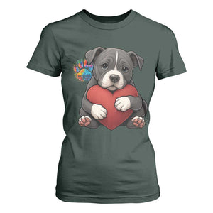 Pitbull Mom T Shirt For Women Cute Puppy Hugging Heart Love Dog TS12 Dark Forest Green Print Your Wear