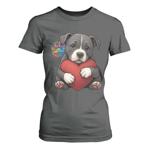 Pitbull Mom T Shirt For Women Cute Puppy Hugging Heart Love Dog TS12 Dark Heather Print Your Wear