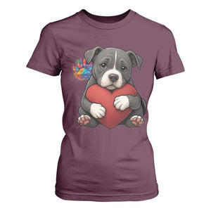 Pitbull Mom T Shirt For Women Cute Puppy Hugging Heart Love Dog TS12 Maroon Print Your Wear