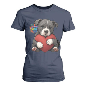 Pitbull Mom T Shirt For Women Cute Puppy Hugging Heart Love Dog TS12 Navy Print Your Wear