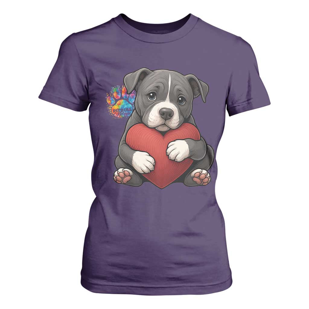 Pitbull Mom T Shirt For Women Cute Puppy Hugging Heart Love Dog TS12 Purple Print Your Wear