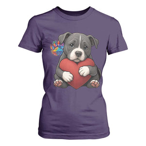 Pitbull Mom T Shirt For Women Cute Puppy Hugging Heart Love Dog TS12 Purple Print Your Wear
