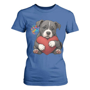 Pitbull Mom T Shirt For Women Cute Puppy Hugging Heart Love Dog TS12 Royal Blue Print Your Wear