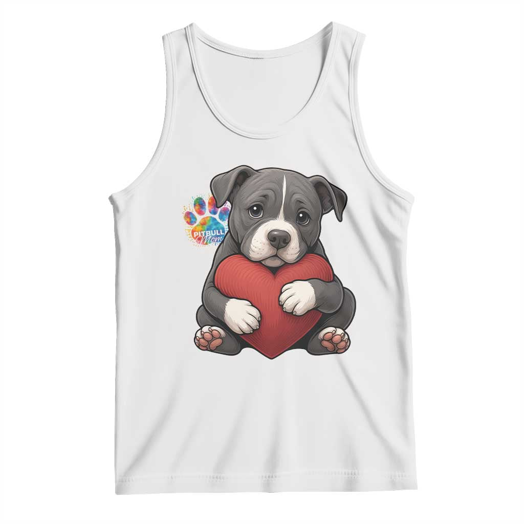 Pitbull Mom Tank Top Cute Puppy Hugging Heart Love Dog TS12 White Print Your Wear
