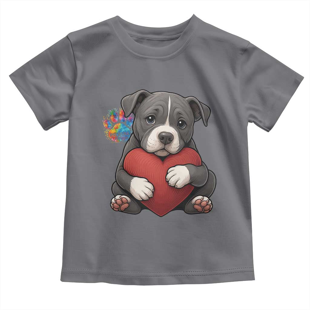 Pitbull Mom Toddler T Shirt Cute Puppy Hugging Heart Love Dog TS12 Charcoal Print Your Wear