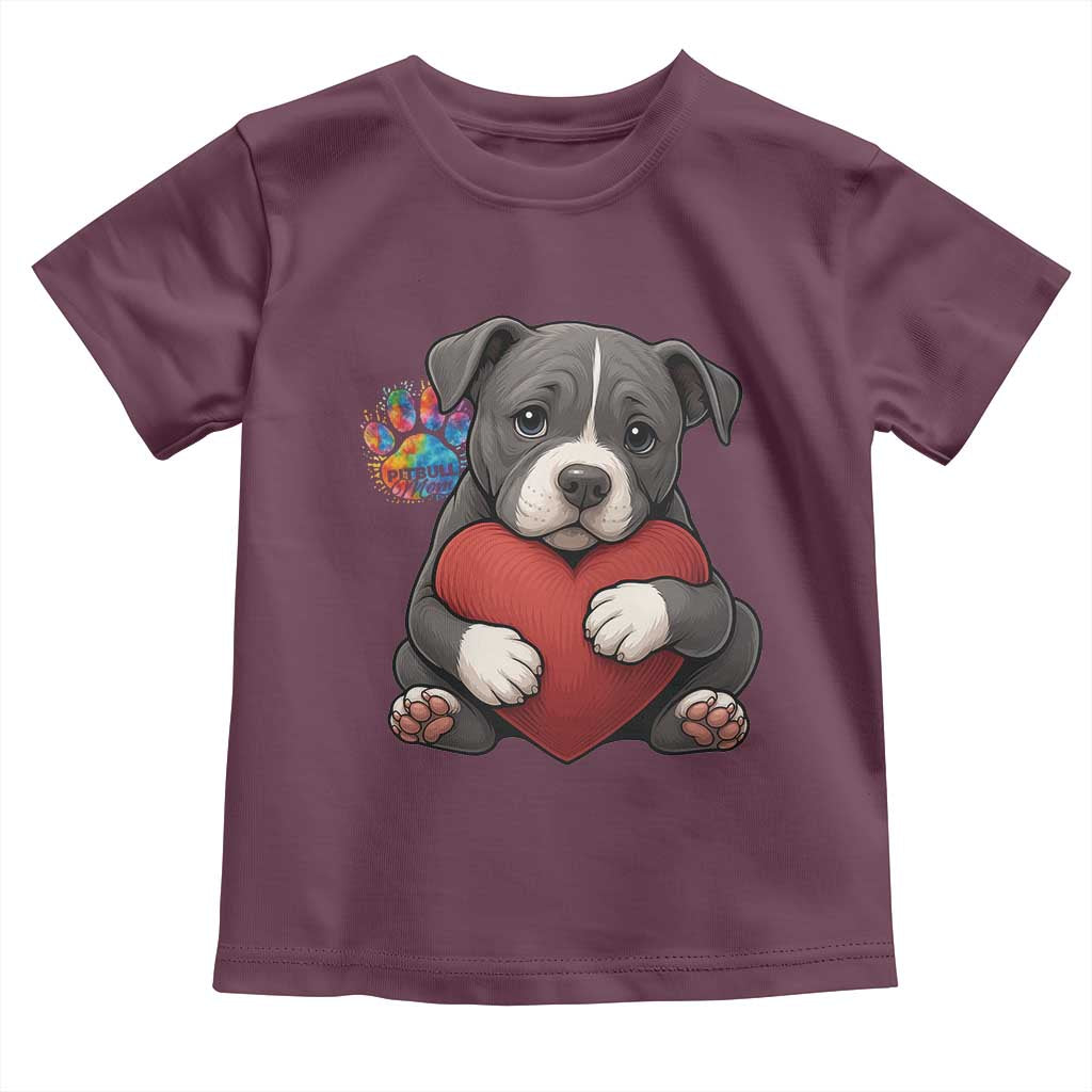 Pitbull Mom Toddler T Shirt Cute Puppy Hugging Heart Love Dog TS12 Maroon Print Your Wear