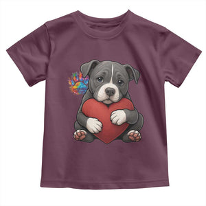 Pitbull Mom Toddler T Shirt Cute Puppy Hugging Heart Love Dog TS12 Maroon Print Your Wear