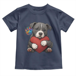 Pitbull Mom Toddler T Shirt Cute Puppy Hugging Heart Love Dog TS12 Navy Print Your Wear