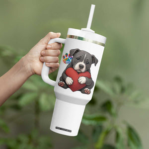 Pitbull Mom Tumbler With Handle Cute Puppy Hugging Heart Love Dog TS12 Print Your Wear