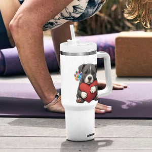 Pitbull Mom Tumbler With Handle Cute Puppy Hugging Heart Love Dog TS12 Print Your Wear