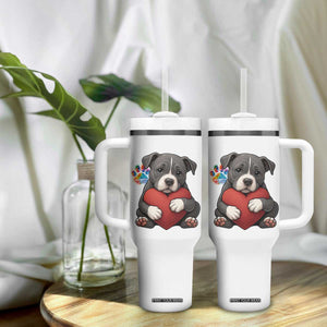 Pitbull Mom Tumbler With Handle Cute Puppy Hugging Heart Love Dog TS12 Print Your Wear