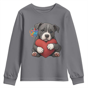 Pitbull Mom Youth Sweatshirt Cute Puppy Hugging Heart Love Dog TS12 Charcoal Print Your Wear