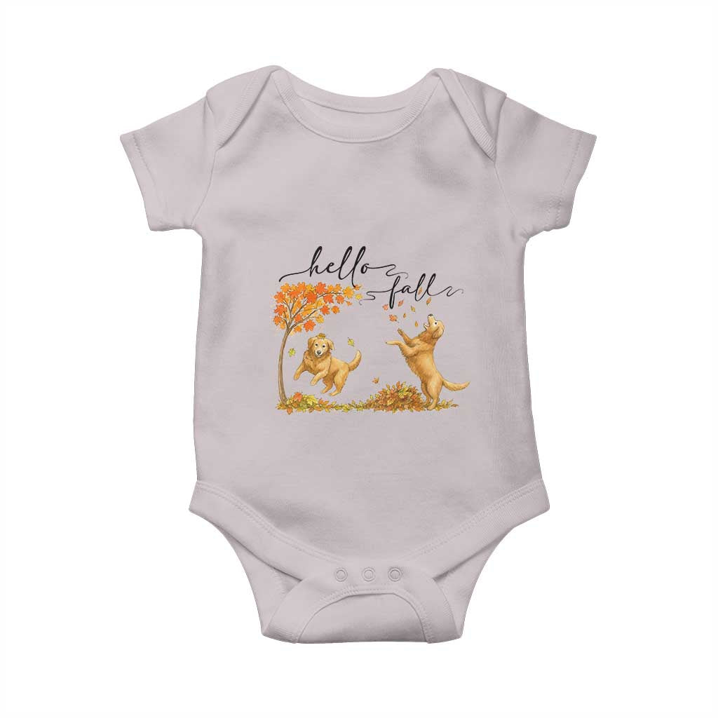 Funny Hello Fall Thanksgiving Golden Retriever Baby Onesie TS12 Ice Gray Print Your Wear