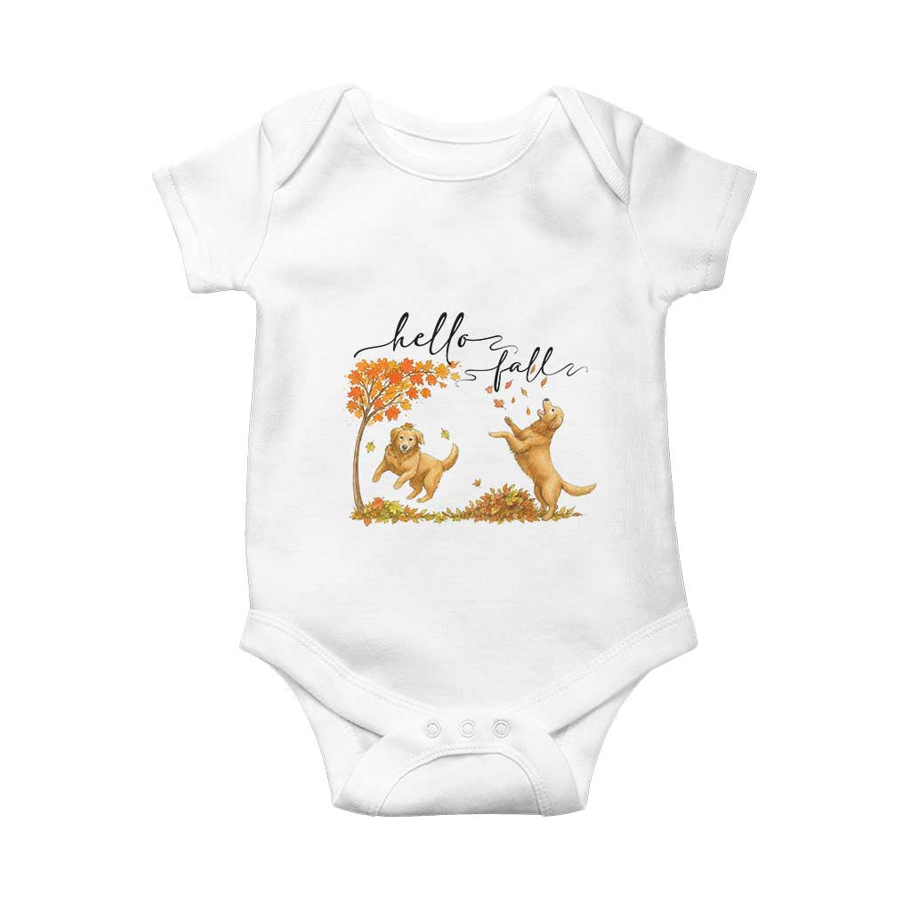 Funny Hello Fall Thanksgiving Golden Retriever Baby Onesie TS12 White Print Your Wear