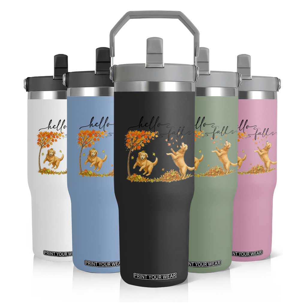 Funny Hello Fall Thanksgiving Golden Retriever Flip Straw Tumbler TS12 Print Your Wear