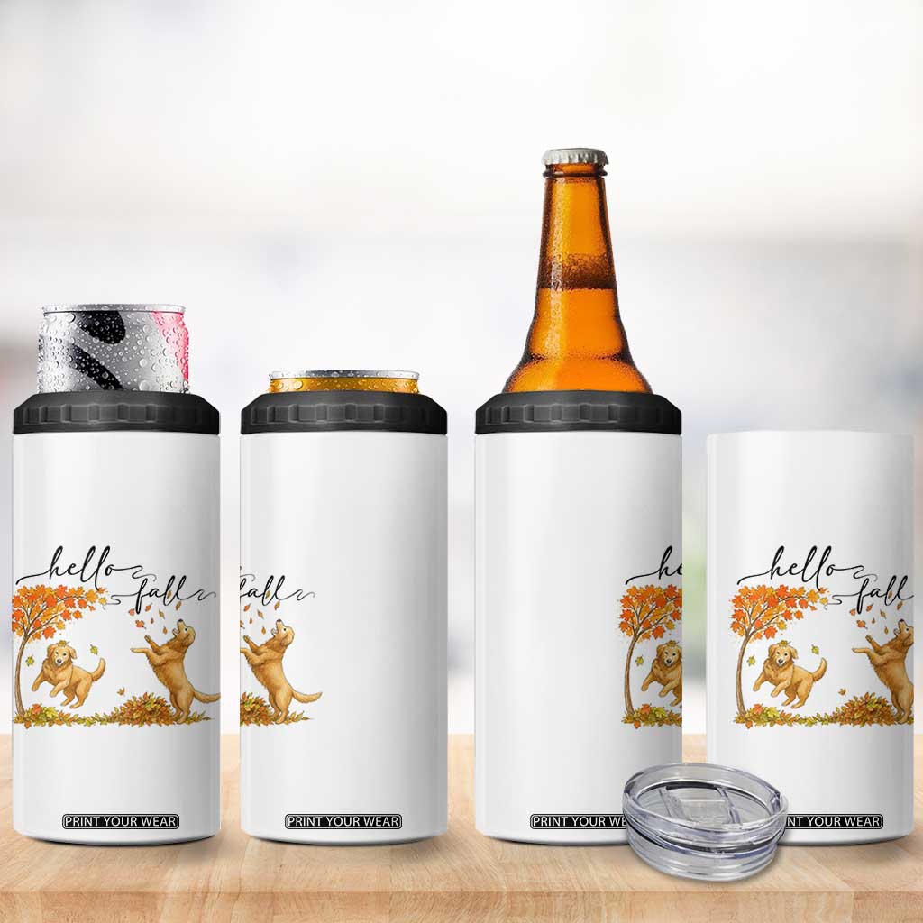 Funny Hello Fall Thanksgiving Golden Retriever 4 in 1 Can Cooler Tumbler TS12 Print Your Wear