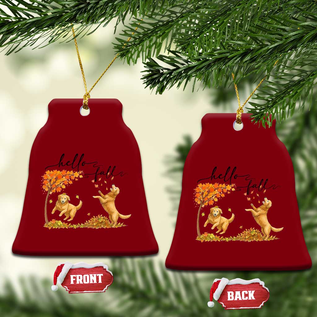 Funny Hello Fall Thanksgiving Golden Retriever Ceramic Ornament TS12 Print Your Wear