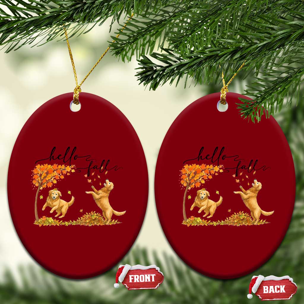 Funny Hello Fall Thanksgiving Golden Retriever Ceramic Ornament TS12 Print Your Wear