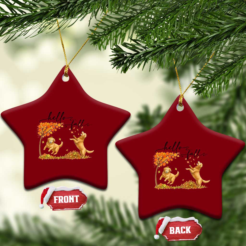 Funny Hello Fall Thanksgiving Golden Retriever Ceramic Ornament TS12 Print Your Wear