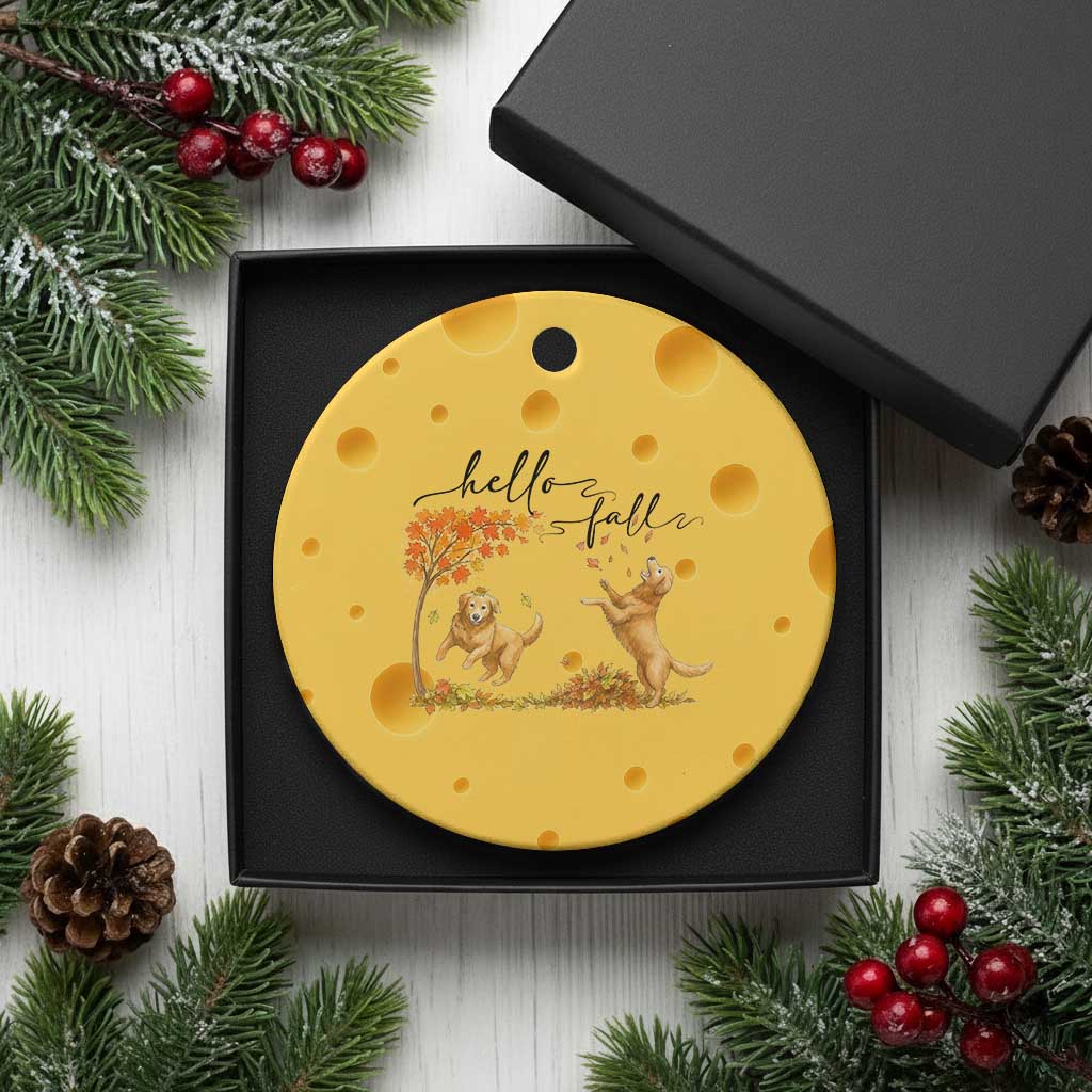 Funny Hello Fall Thanksgiving Golden Retriever Ceramic Ornament TS12 1pc Yellow Cheese Print Your Wear