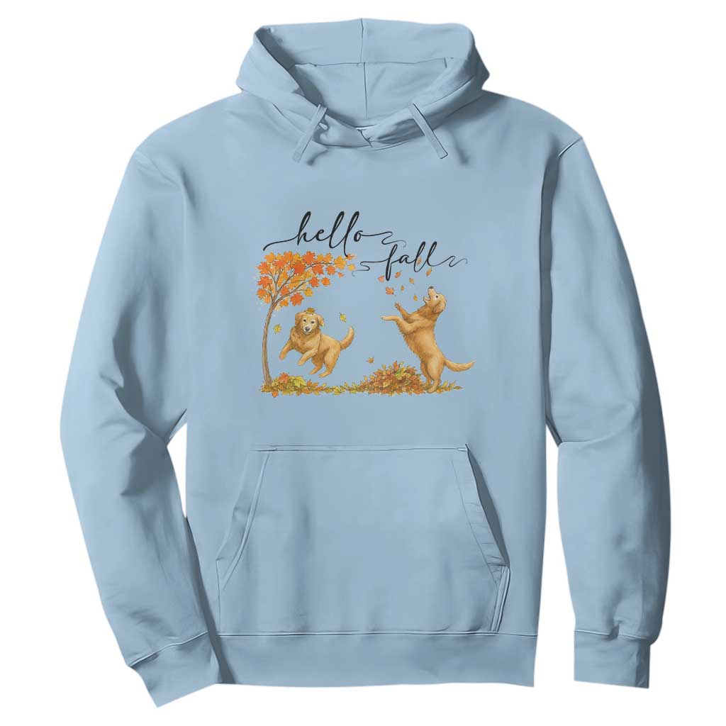 Funny Hello Fall Thanksgiving Golden Retriever Hoodie TS12 Light Blue Print Your Wear