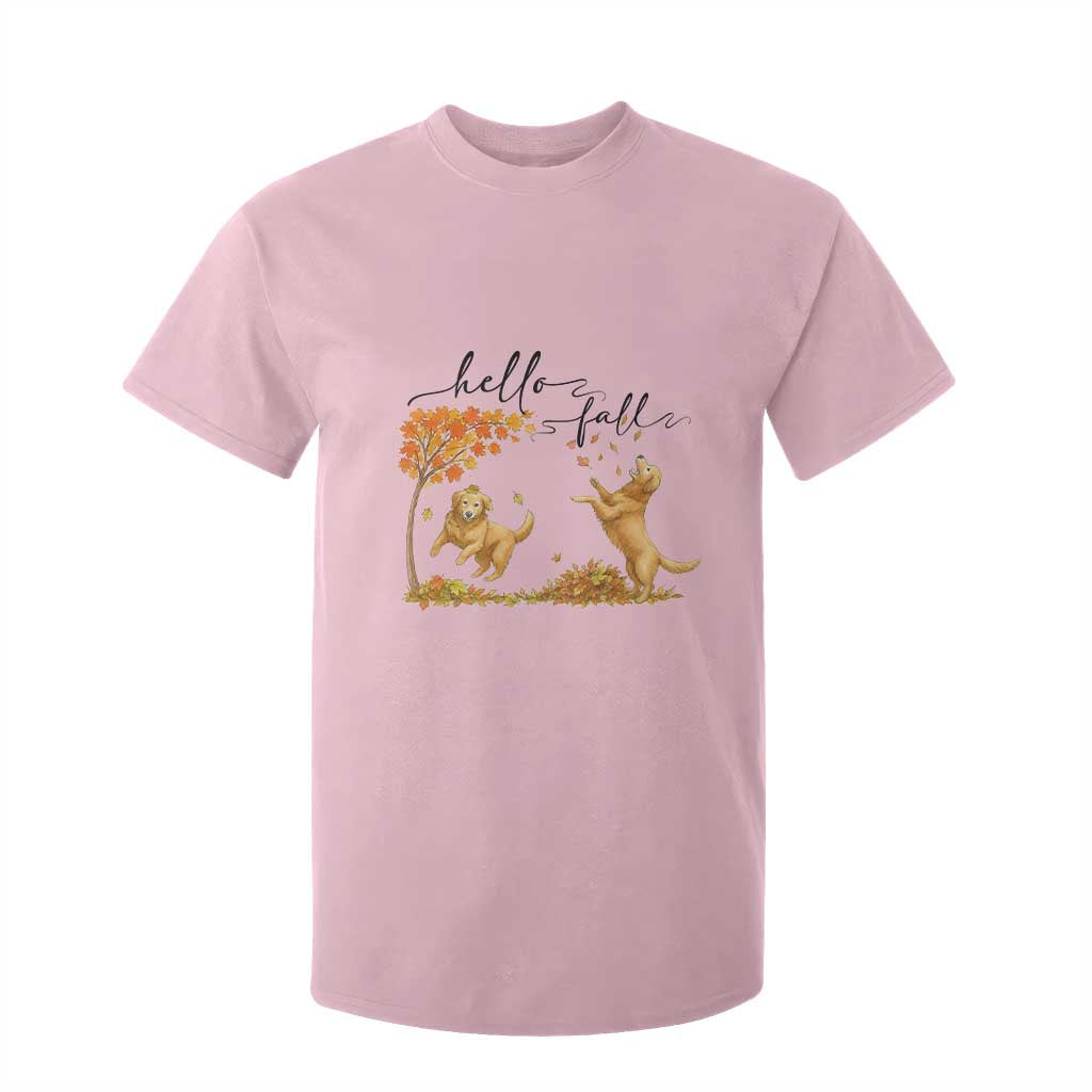 Funny Hello Fall Thanksgiving Golden Retriever T Shirt For Kid TS12 Light Pink Print Your Wear