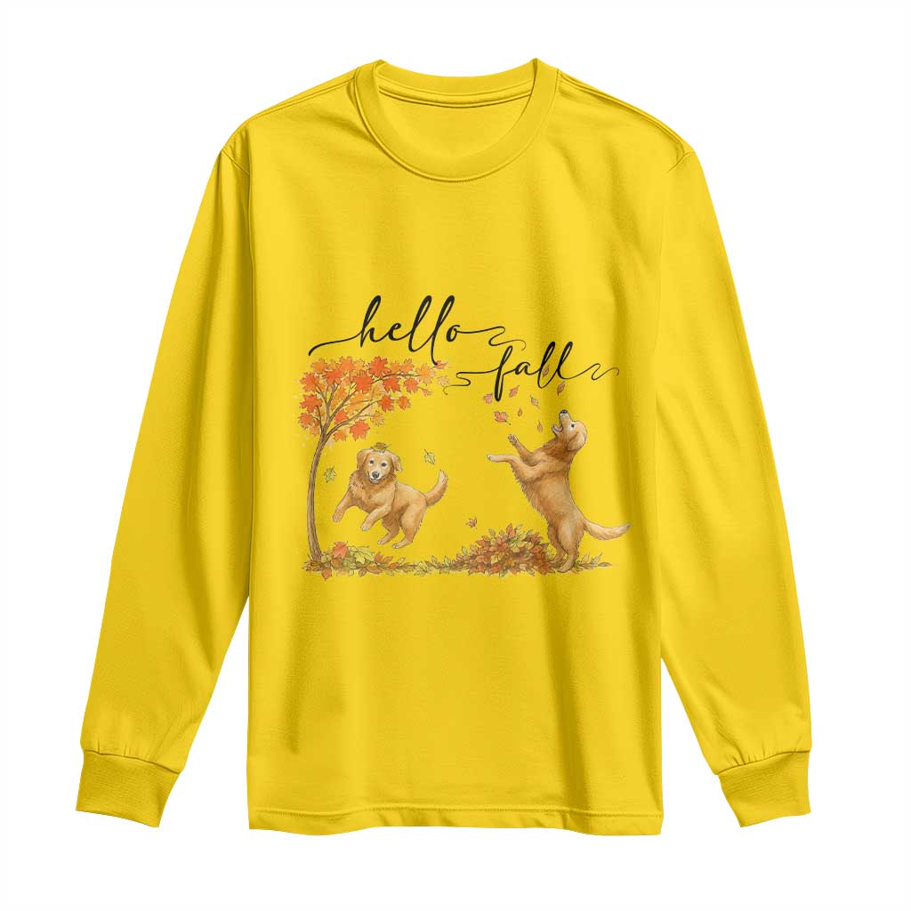 Funny Hello Fall Thanksgiving Golden Retriever Long Sleeve Shirt TS12 Daisy Print Your Wear