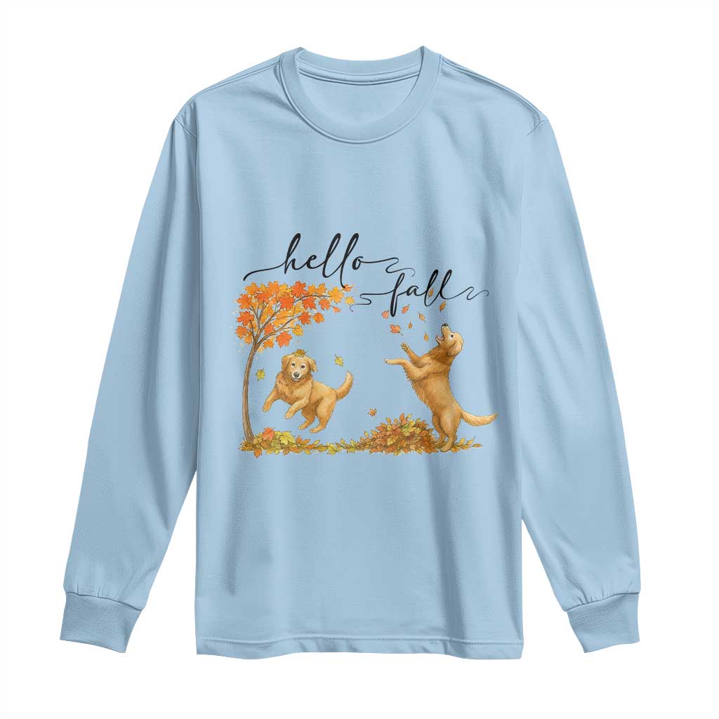 Funny Hello Fall Thanksgiving Golden Retriever Long Sleeve Shirt TS12 Light Blue Print Your Wear