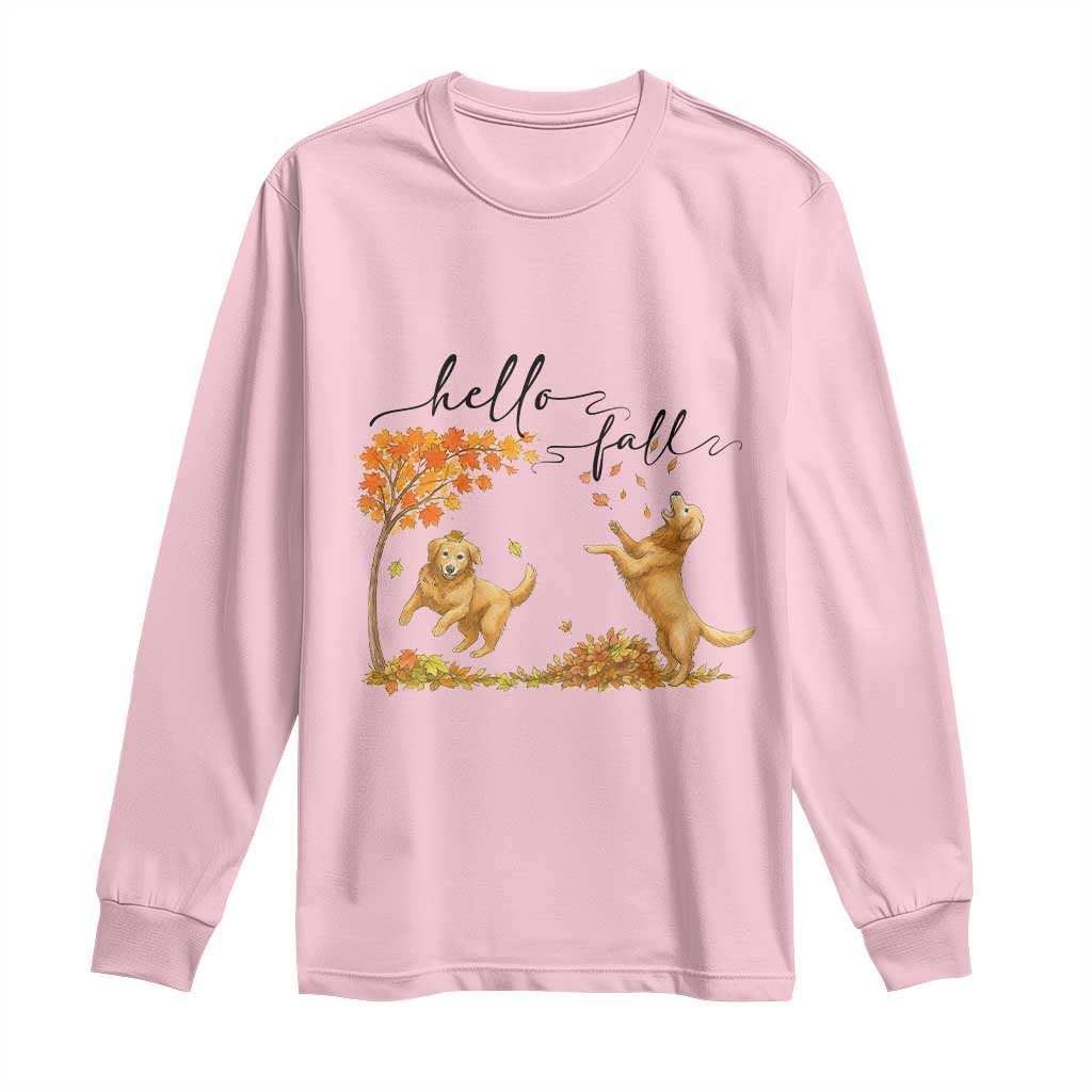 Funny Hello Fall Thanksgiving Golden Retriever Long Sleeve Shirt TS12 Light Pink Print Your Wear