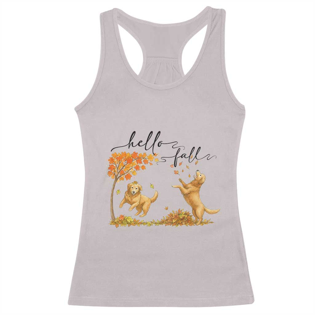 Funny Hello Fall Thanksgiving Golden Retriever Racerback Tank Top TS12 Ice Gray Print Your Wear