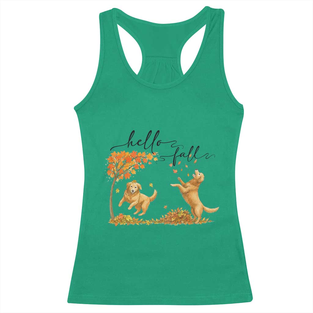 Funny Hello Fall Thanksgiving Golden Retriever Racerback Tank Top TS12 Irish Green Print Your Wear